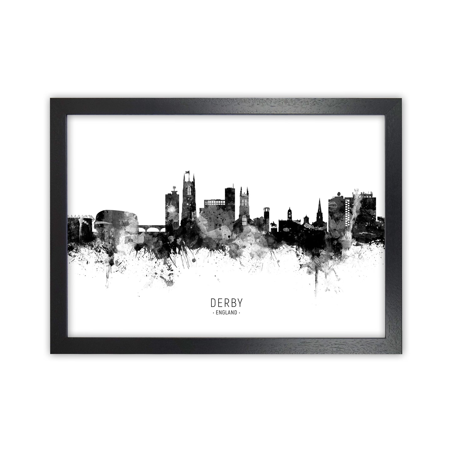 Derby England Skyline Black White City Name by Michael Tompsett Black Grain