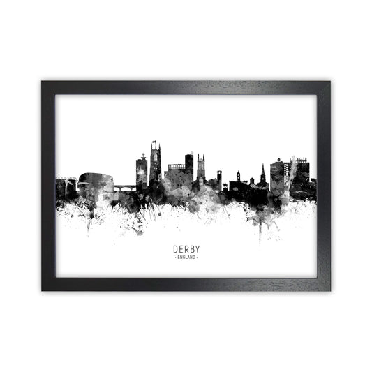 Derby England Skyline Black White City Name  by Michael Tompsett Black Grain