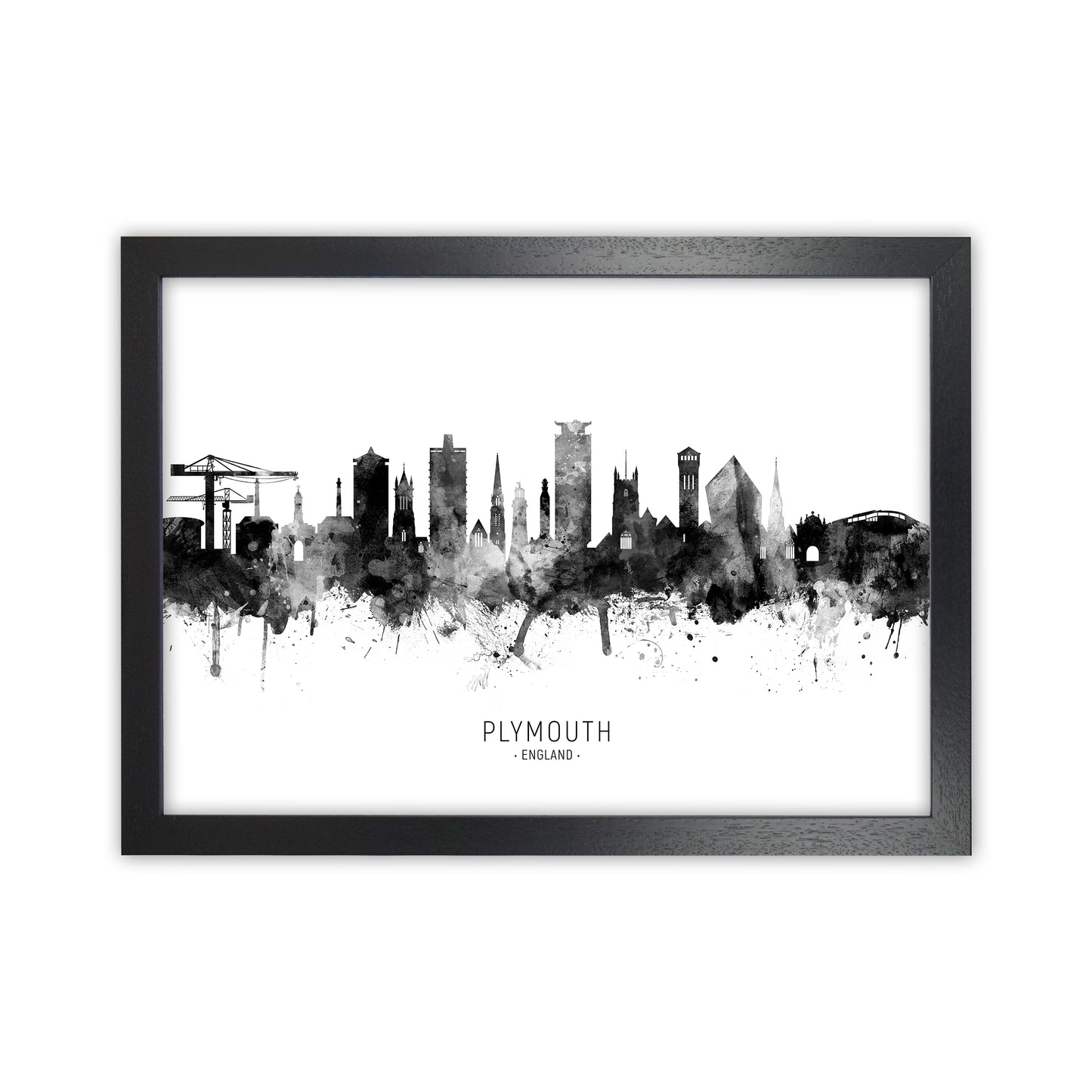 Plymouth England Skyline Black White City Name by Michael Tompsett Black Grain