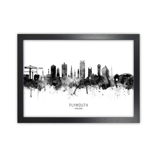 Plymouth England Skyline Black White City Name  by Michael Tompsett Black Grain