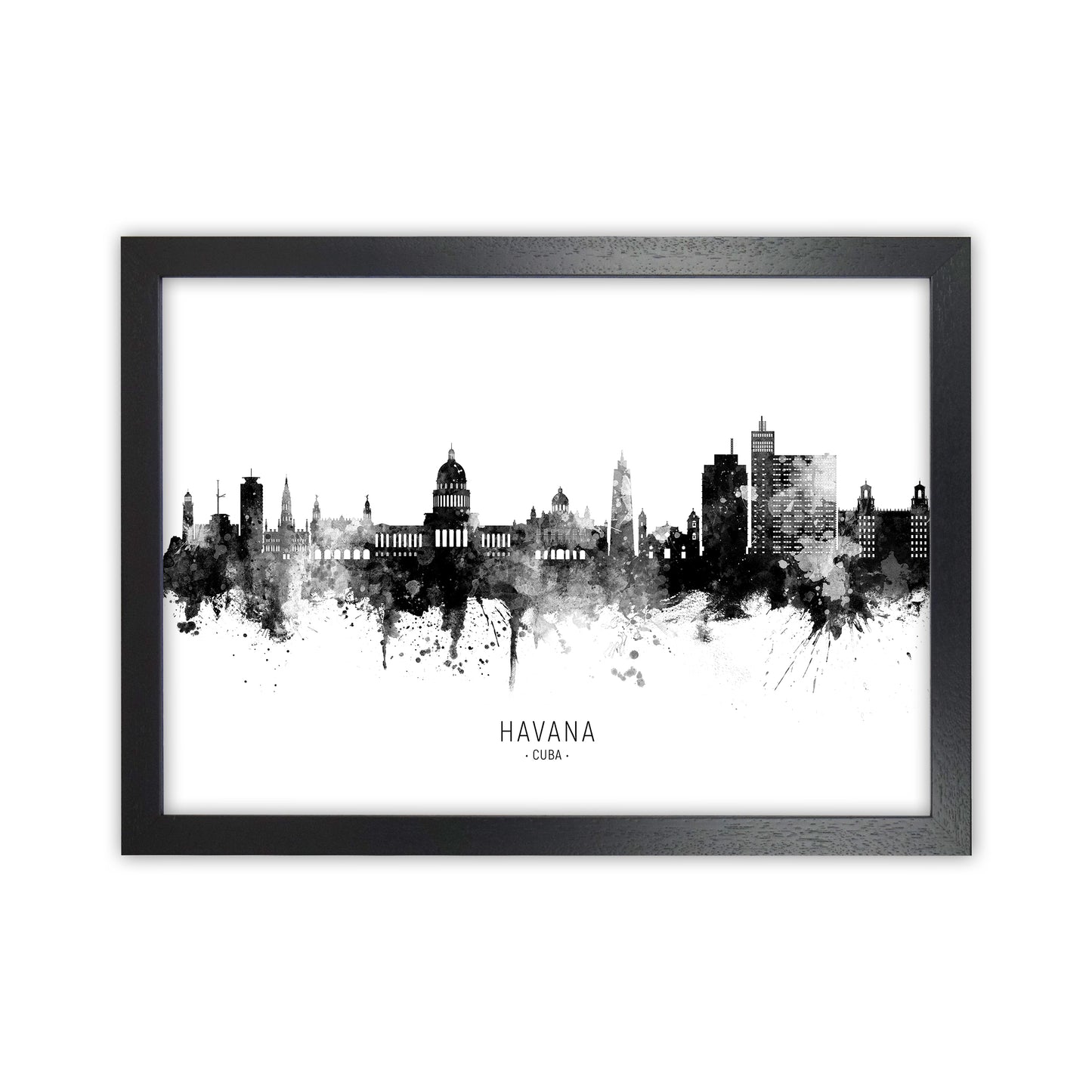 Havana Cuba Skyline Black White City Name by Michael Tompsett Black Grain
