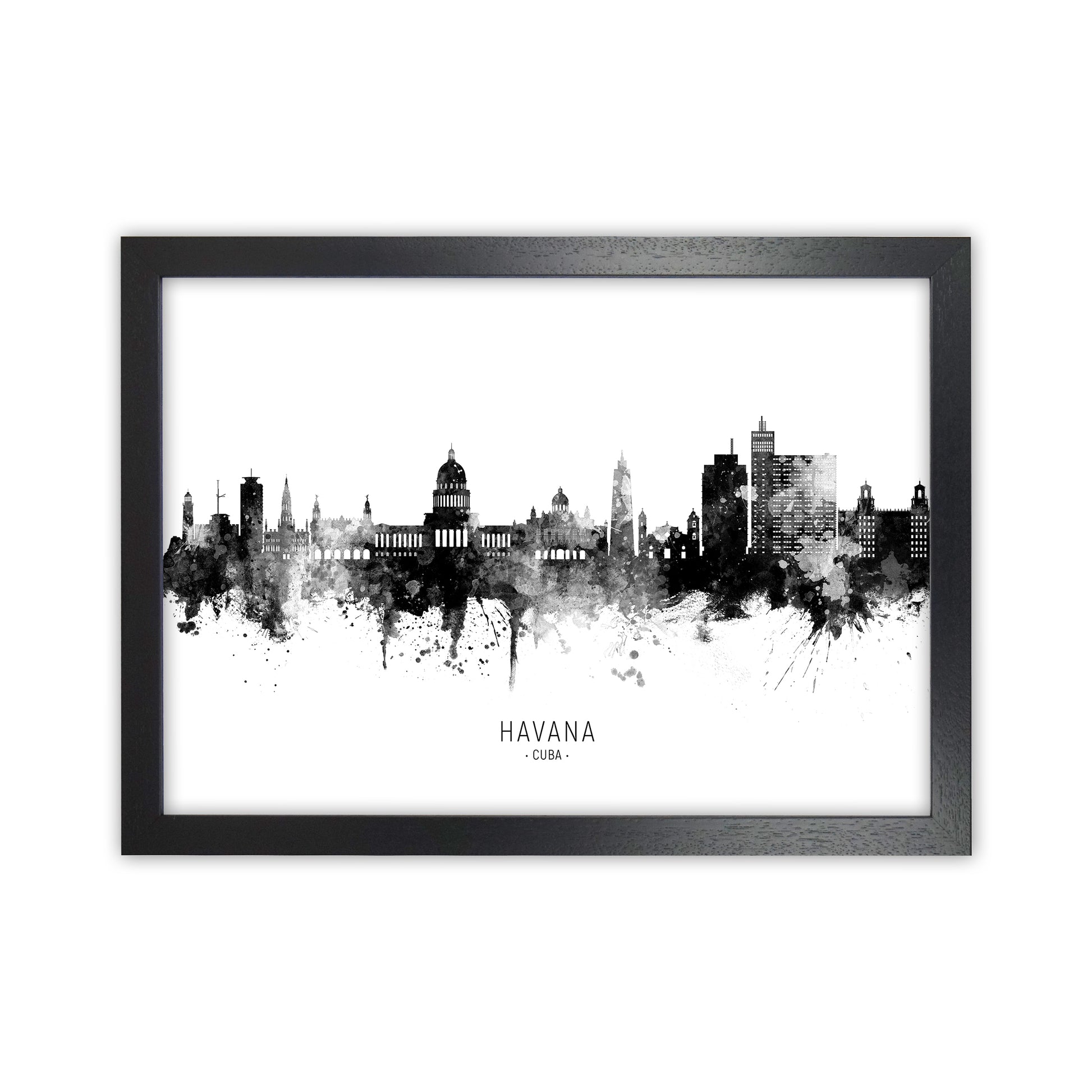 Havana Cuba Skyline Black White City Name  by Michael Tompsett Black Grain