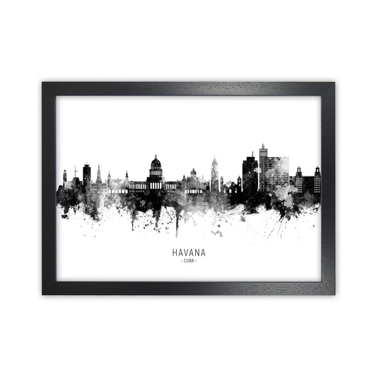 Havana Cuba Skyline Black White City Name  by Michael Tompsett Black Grain