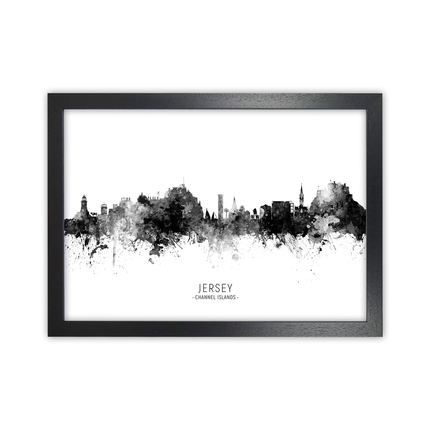 Jersey Channel Islands Skyline Black White City Name by Michael Tompsett Black Grain