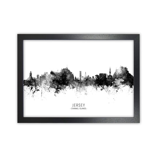 Jersey Channel Islands Skyline Black White City Name  by Michael Tompsett Black Grain