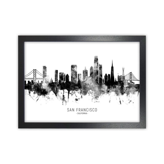 San Francisco California Skyline Black White City Name  by Michael Tompsett Black Grain