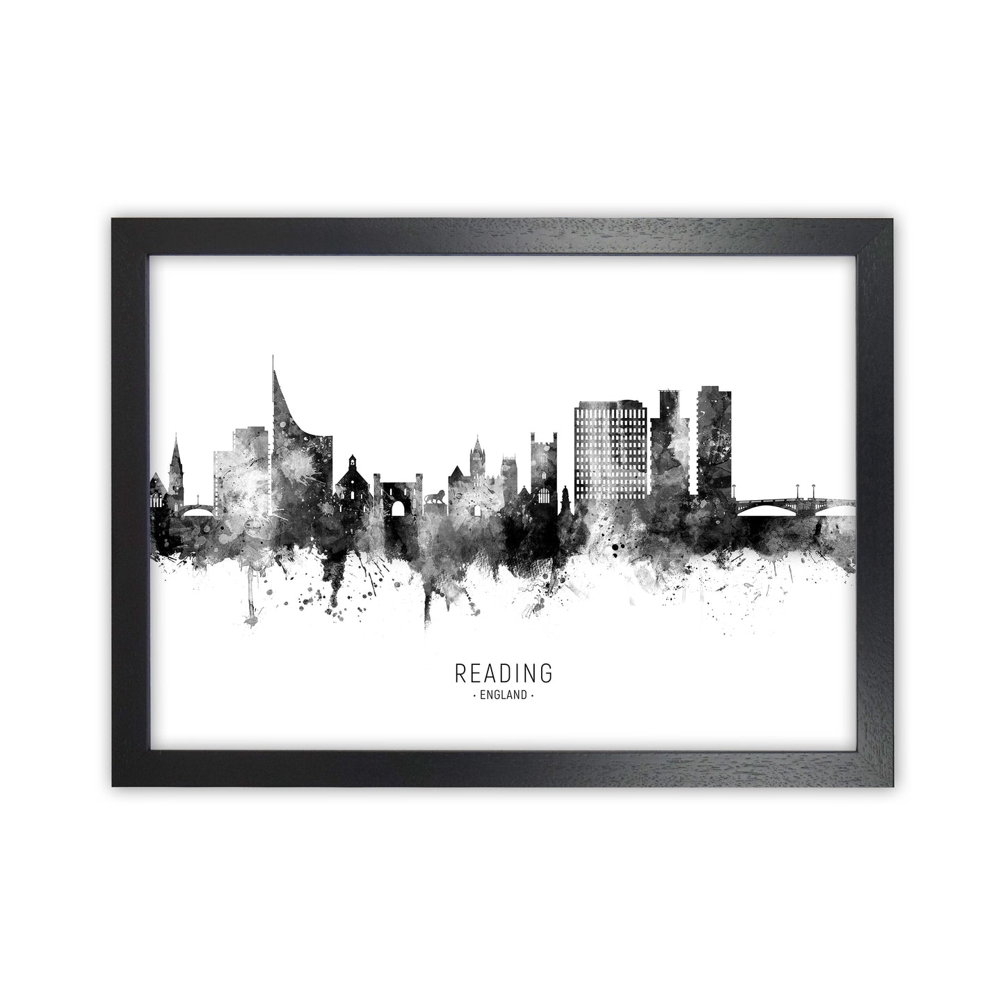 Reading England Skyline Black White City Name by Michael Tompsett Black Grain