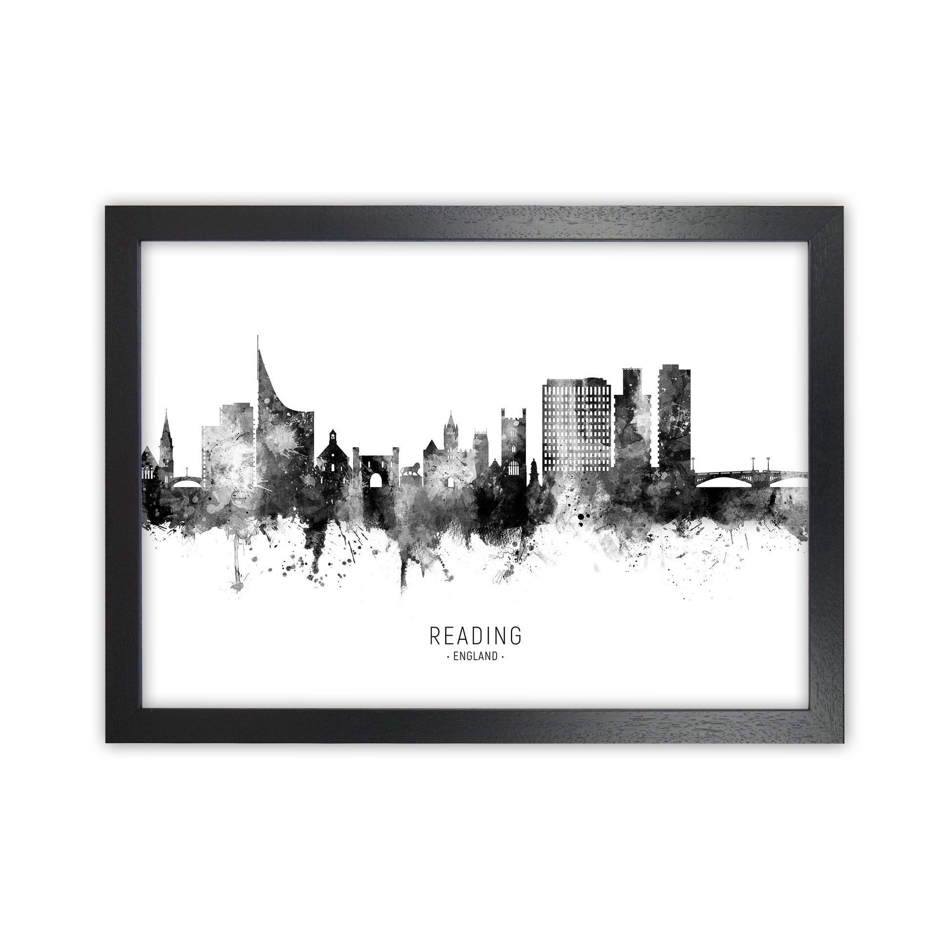 Reading England Skyline Black White City Name  by Michael Tompsett Black Grain