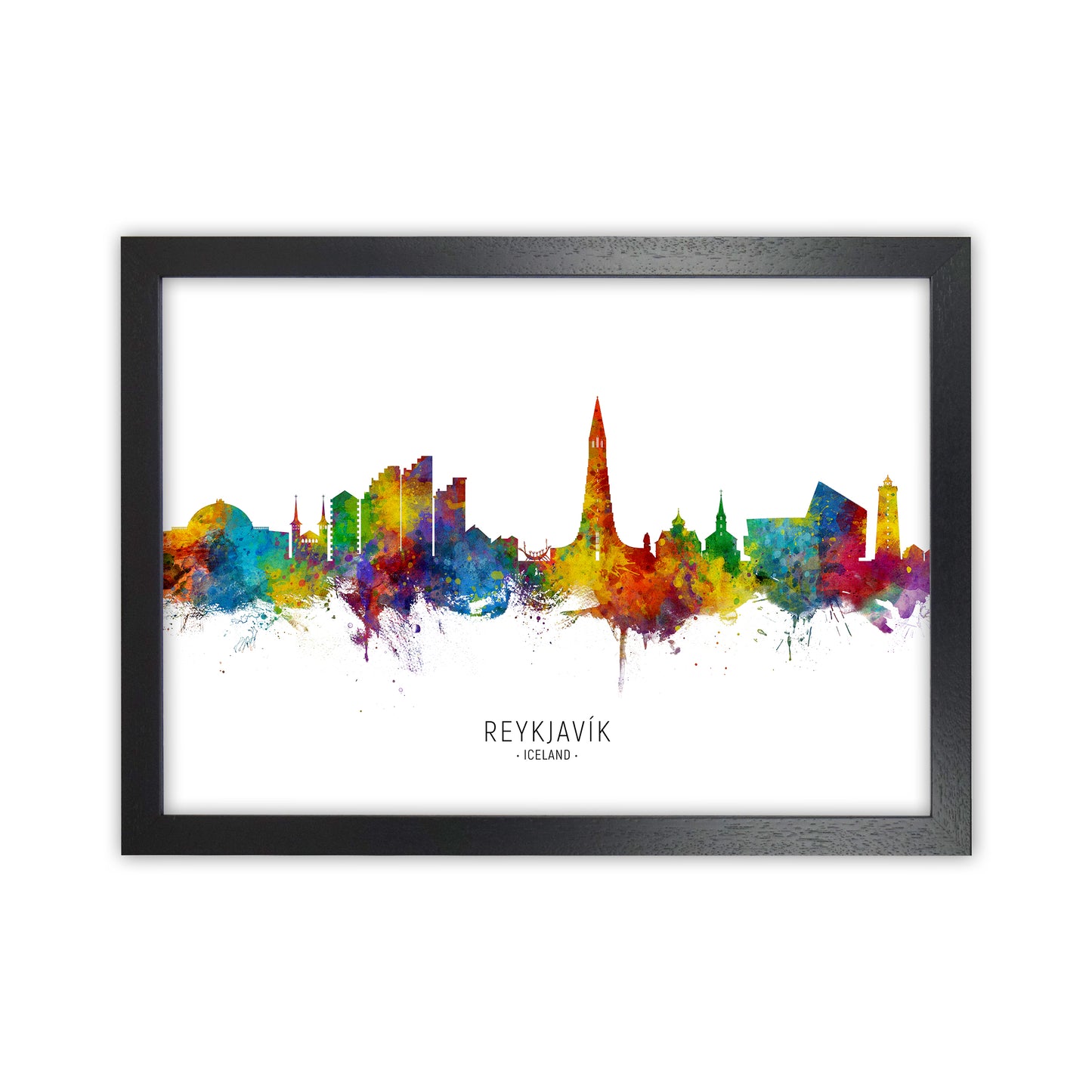 Reykjavik Iceland Skyline Art Print by Michael Tompsett Black Grain