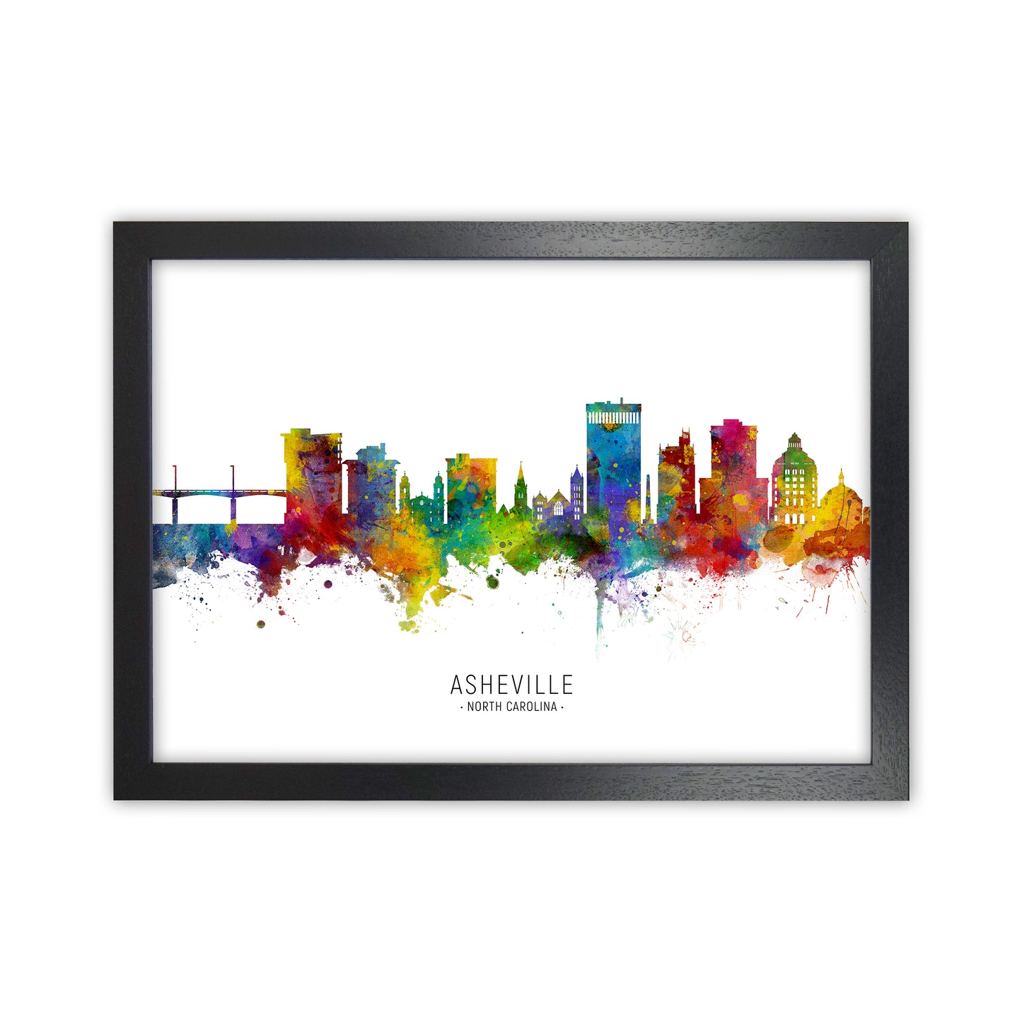 Asheville North Carolina Skyline Print by Michael Tompsett Black Grain