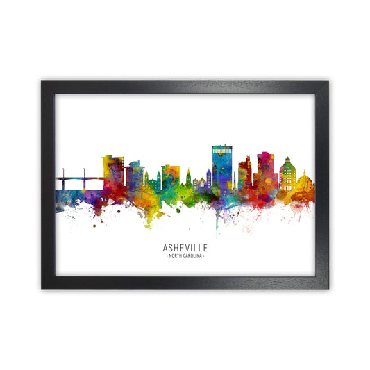 Asheville North Carolina Skyline Print by Michael Tompsett Black Grain