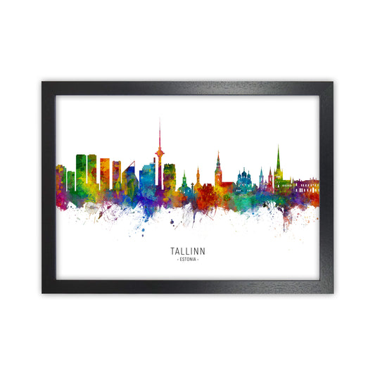 Tallinn Estonia Skyline Art Print by Michael Tompsett Black Grain