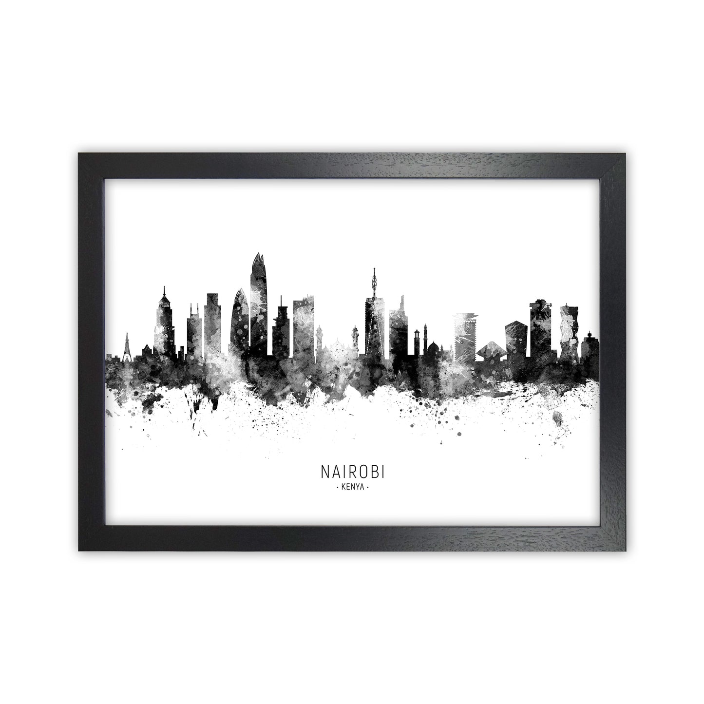 Nairobi Kenya Skyline Black White City Name  by Michael Tompsett Black Grain