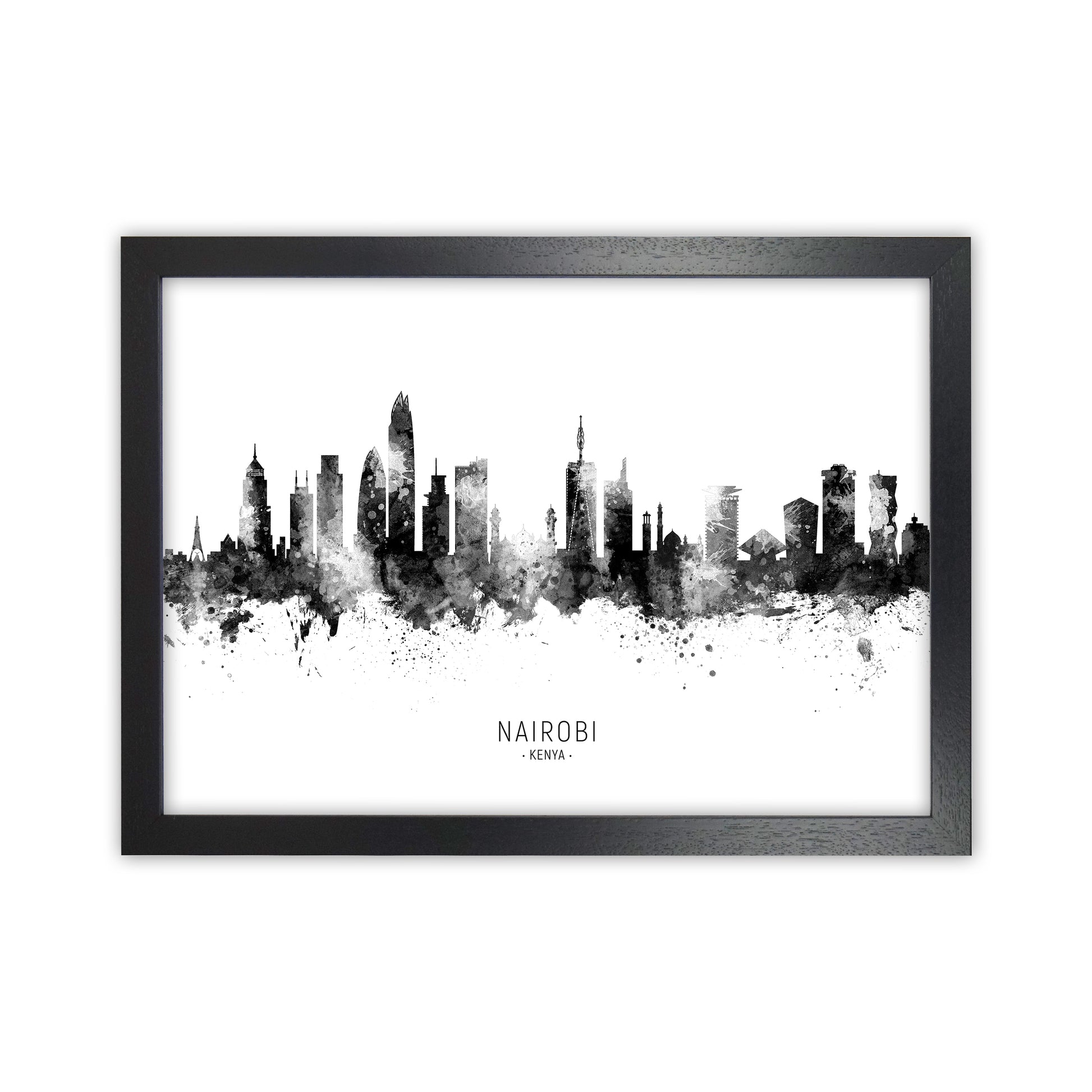 Nairobi Kenya Skyline Black White City Name  by Michael Tompsett Black Grain
