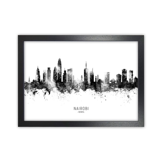 Nairobi Kenya Skyline Black White City Name  by Michael Tompsett Black Grain