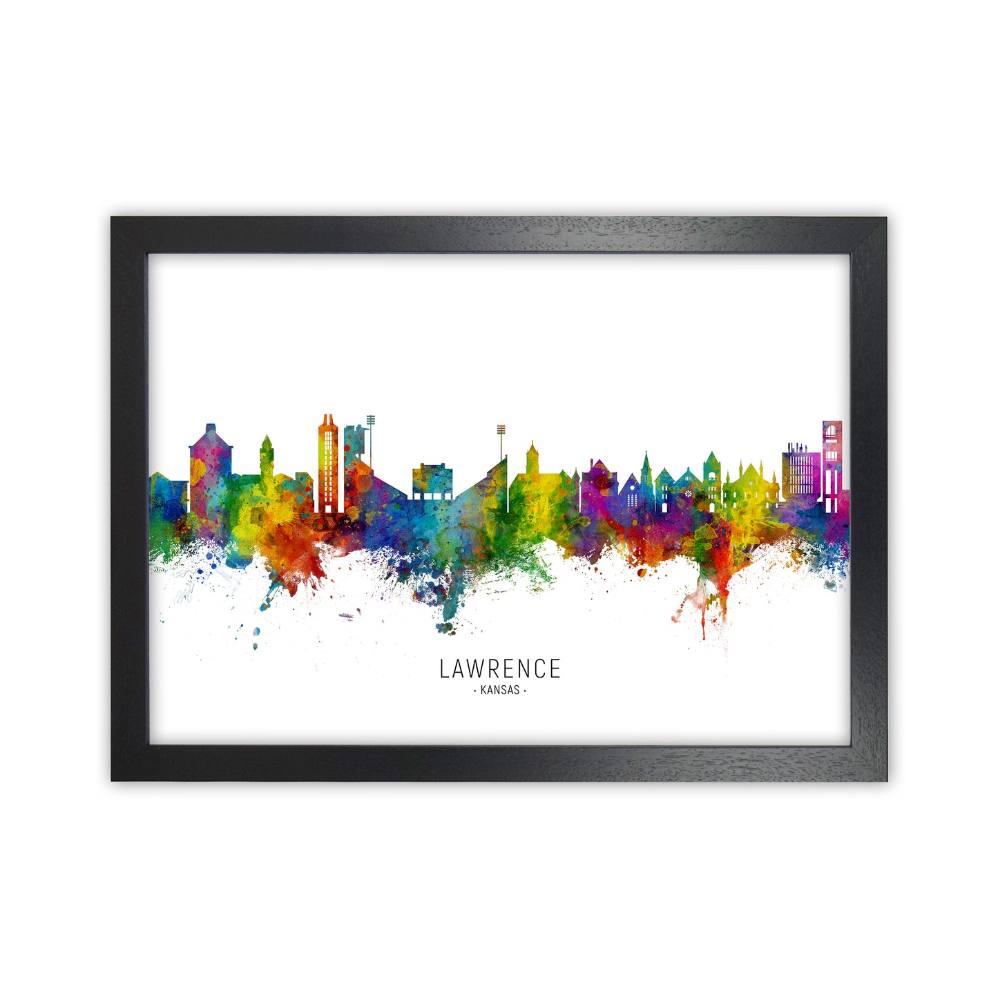 Lawrence Kansas Skyline Art Print by Michael Tompsett Black Grain
