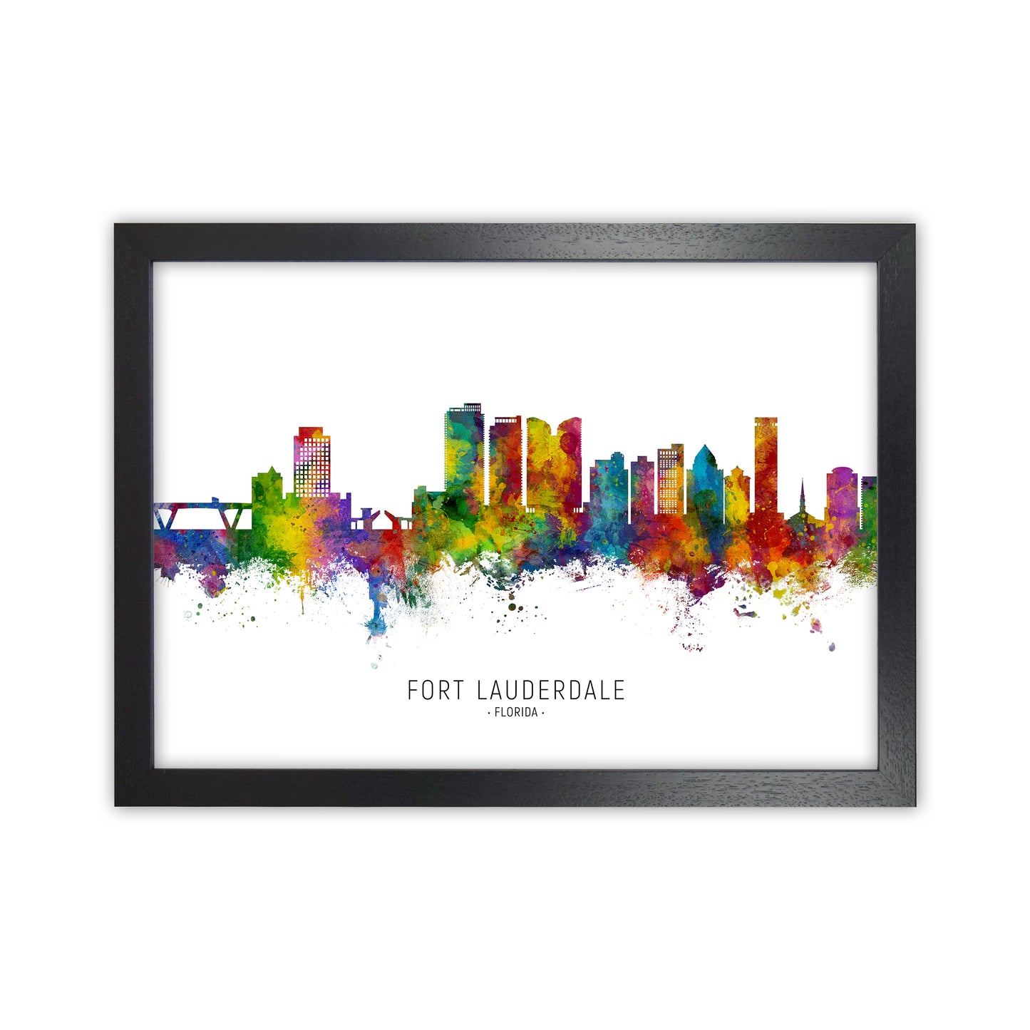 Fort Lauderdale Florida Skyline Art Print by Michael Tompsett Black Grain