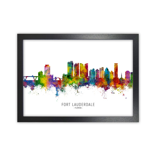 Fort Lauderdale Florida Skyline Art Print by Michael Tompsett Black Grain