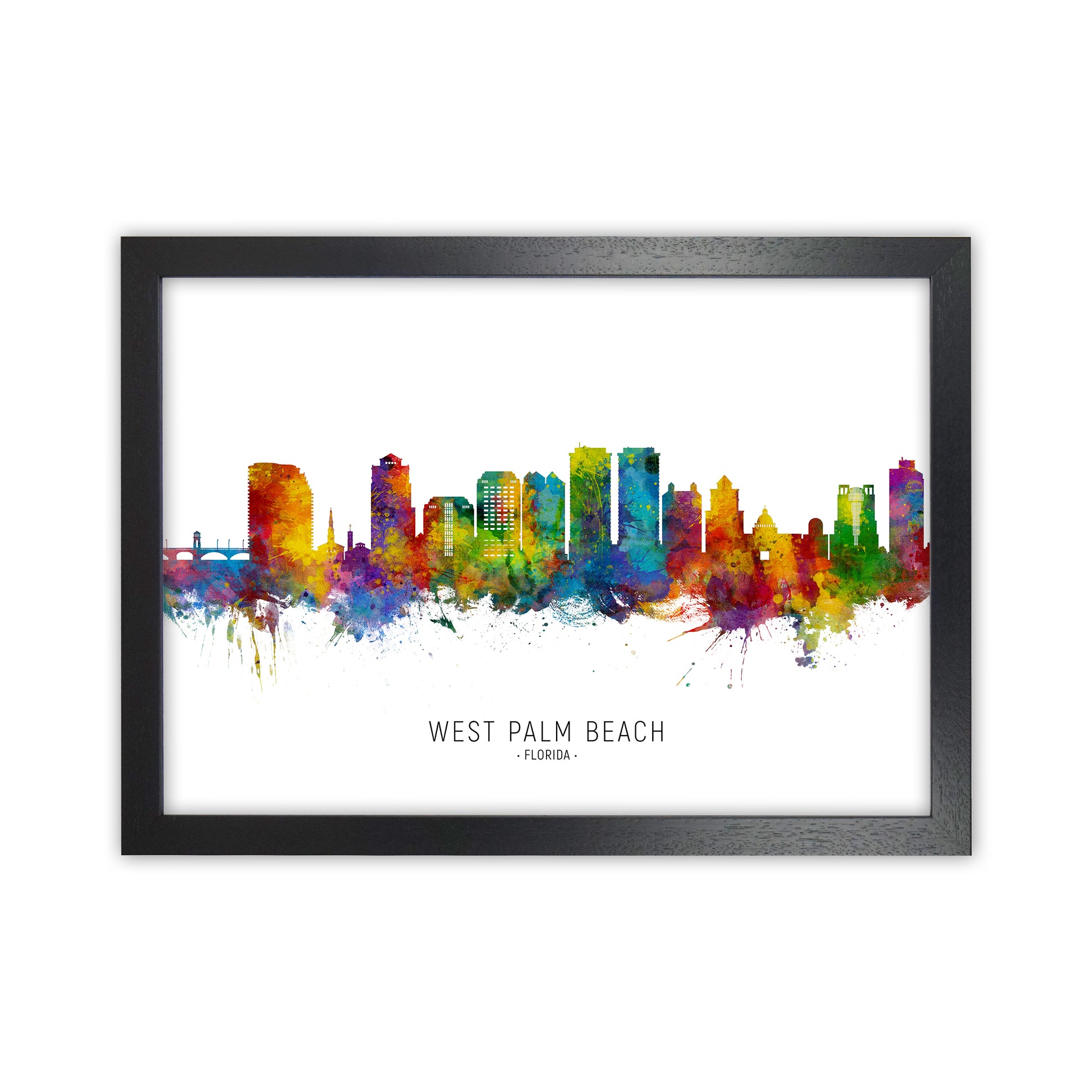 West Palm Beach Florida Skyline Art Print by Michael Tompsett Black Grain