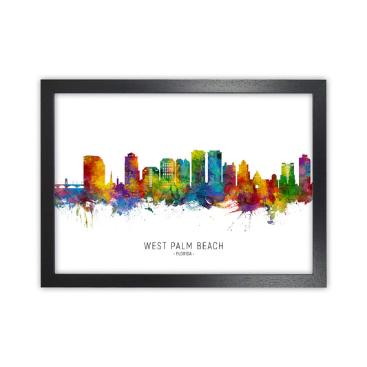 West Palm Beach Florida Skyline Art Print by Michael Tompsett Black Grain