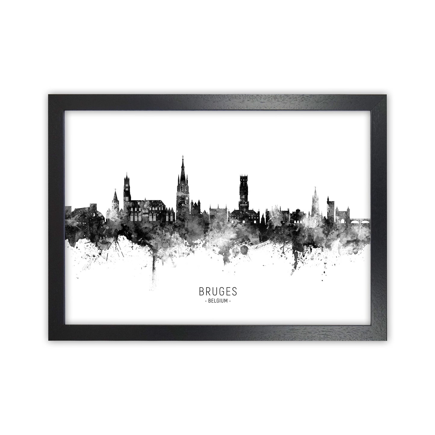 Bruges Belgium Skyline Black White City Name by Michael Tompsett Black Grain