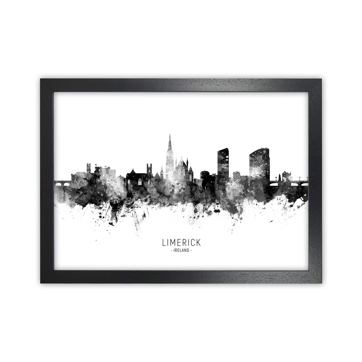 Limerick Ireland Skyline Black White City Name  by Michael Tompsett Black Grain