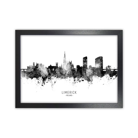 Limerick Ireland Skyline Black White City Name  by Michael Tompsett Black Grain