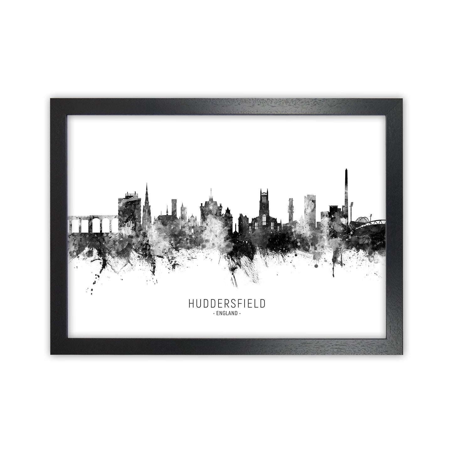 Huddersfield England Skyline Black White City Name by Michael Tompsett Black Grain