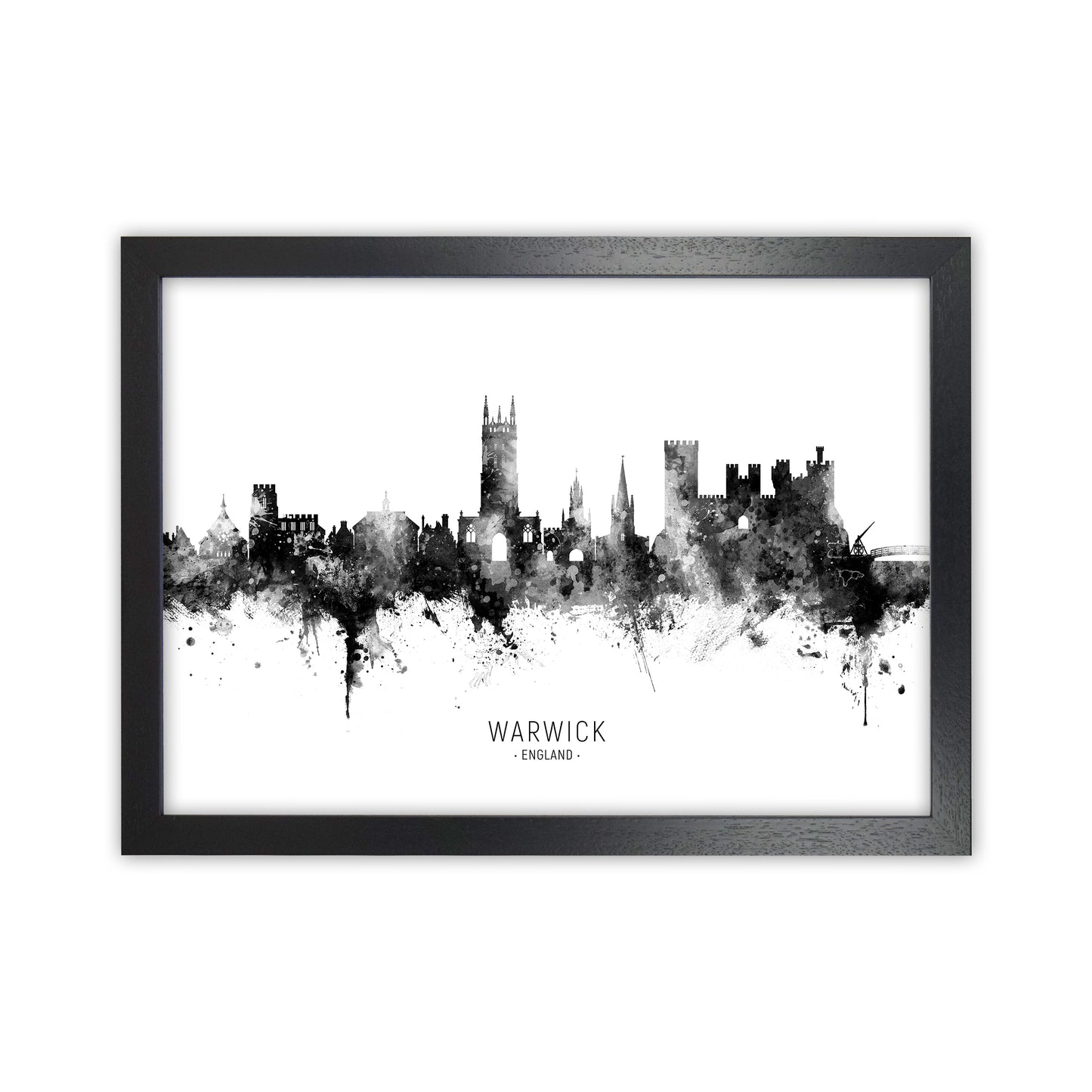 Warwick England Skyline Black White City Name by Michael Tompsett Black Grain