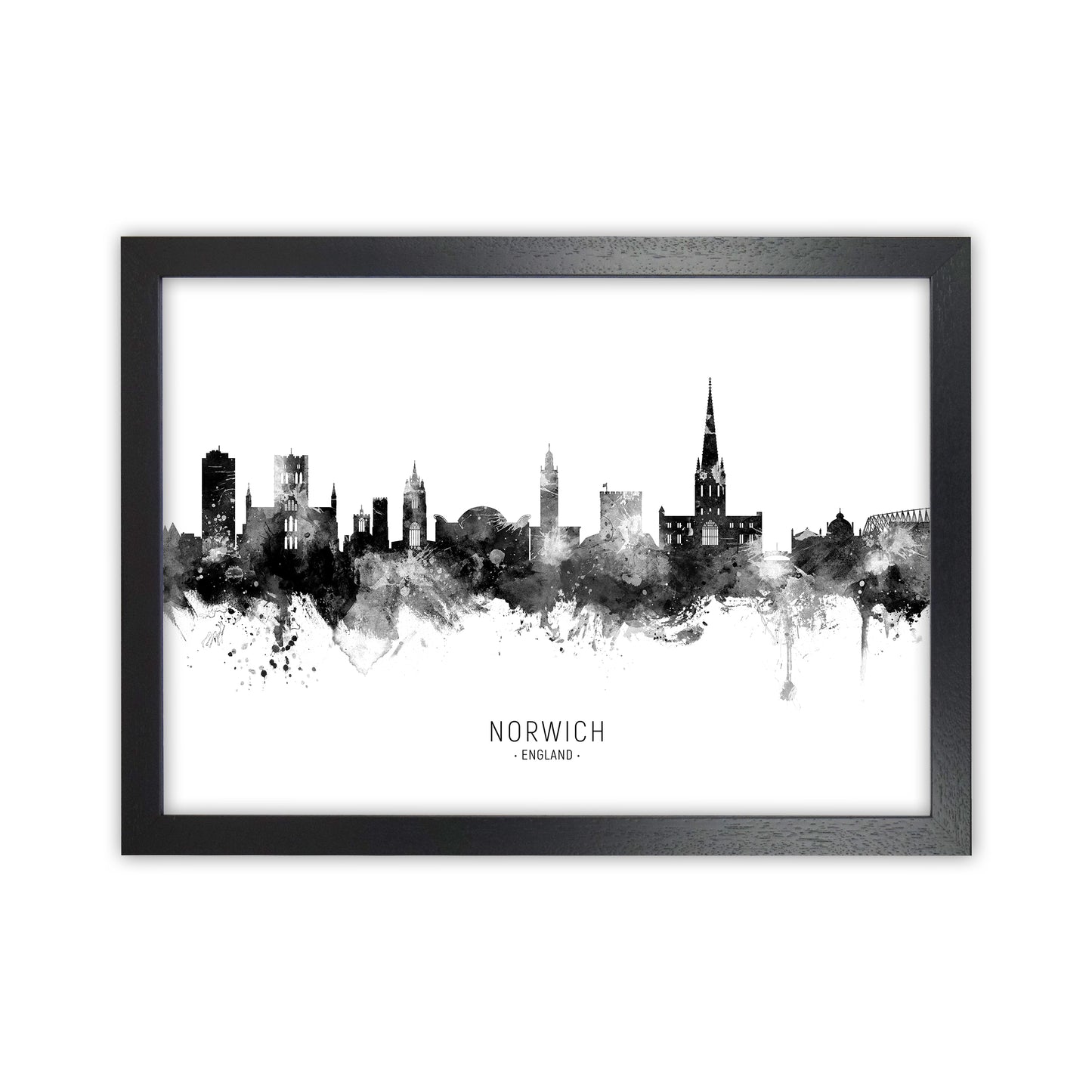 Norwich England Skyline Black White City Name by Michael Tompsett Black Grain