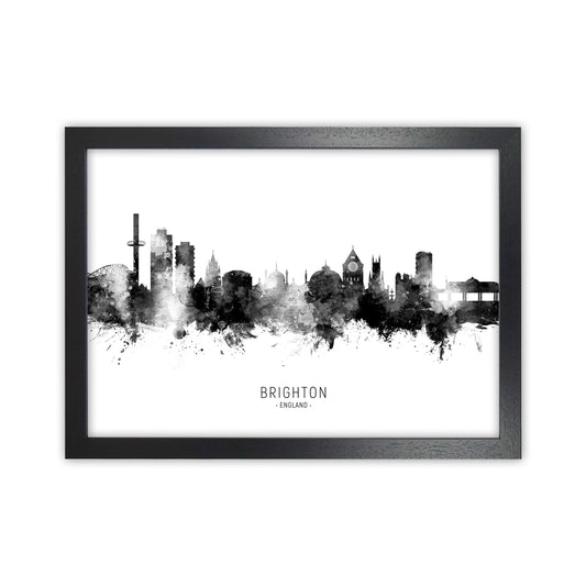 Brighton England Skyline Black White City Name  by Michael Tompsett Black Grain