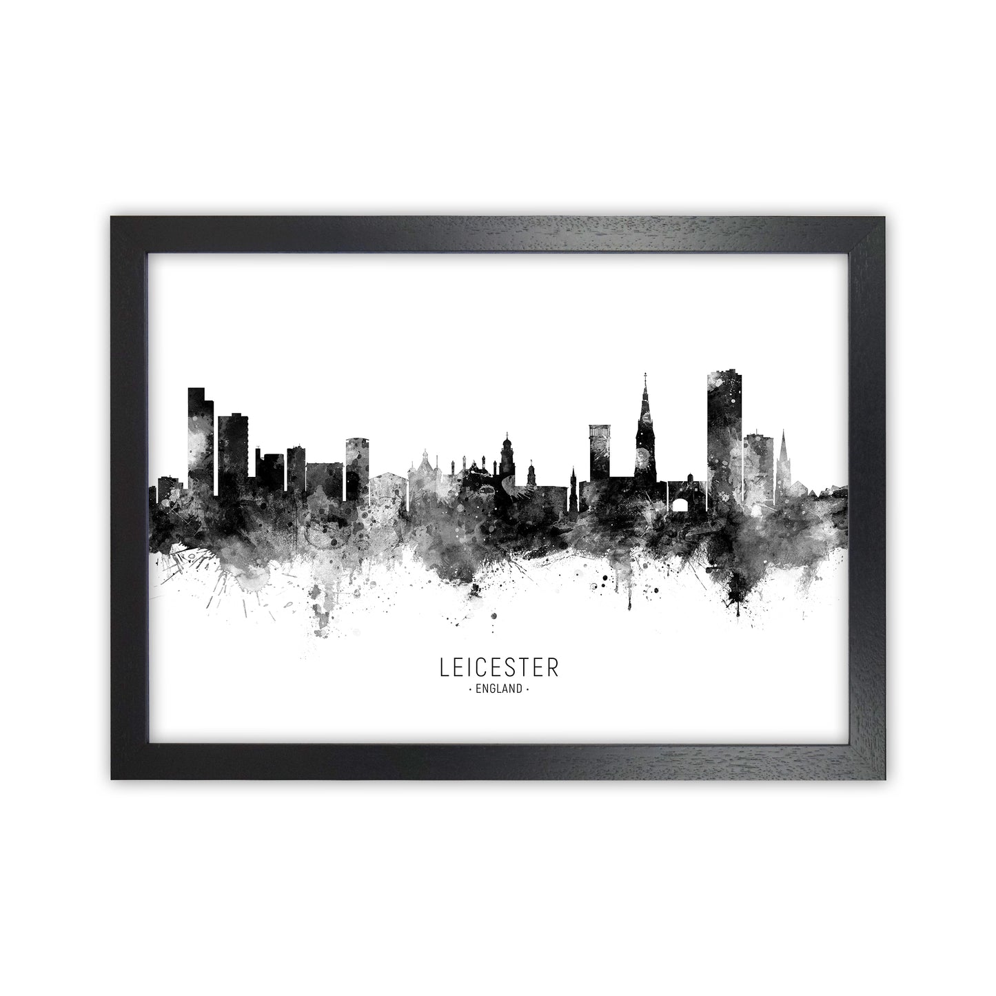 Leicester England Skyline Black White City Name  by Michael Tompsett Black Grain