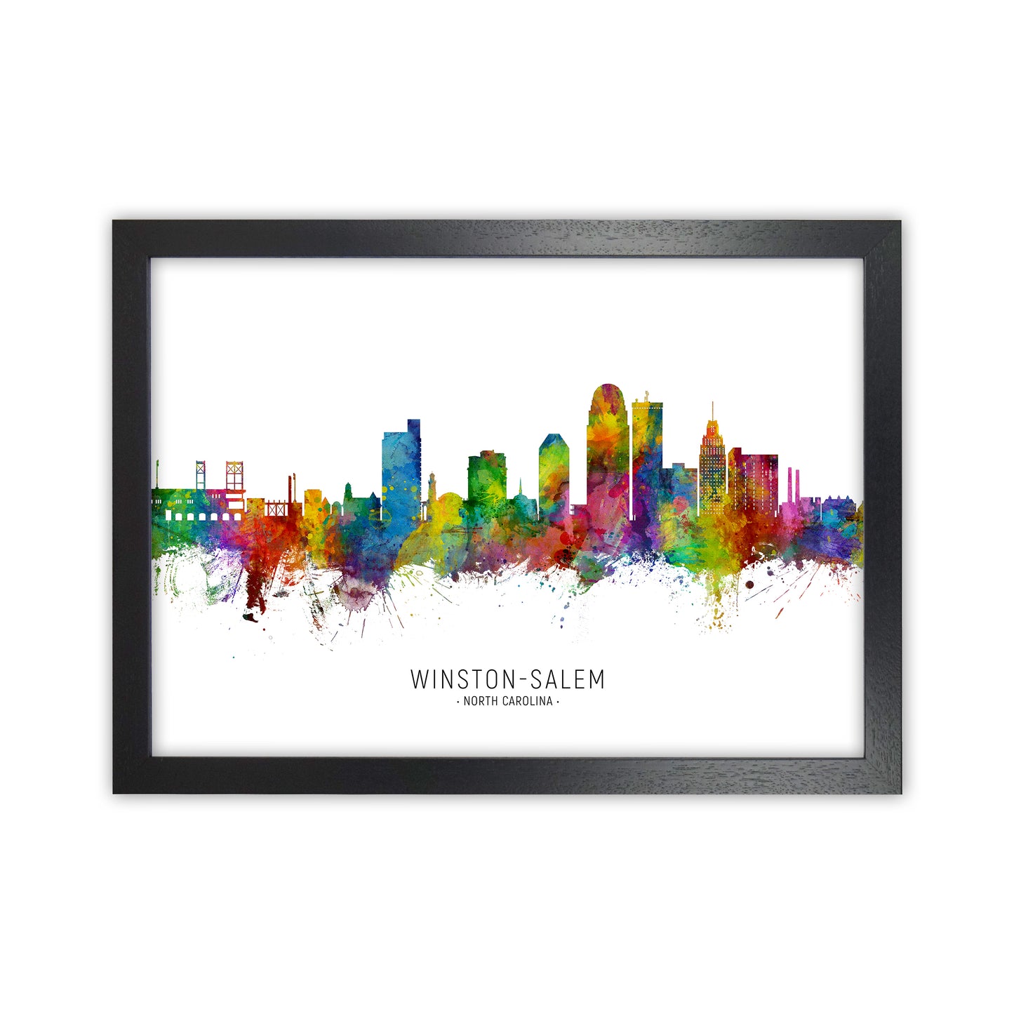 Winston-Salem North Carolina Skyline by Michael Tompsett Black Grain