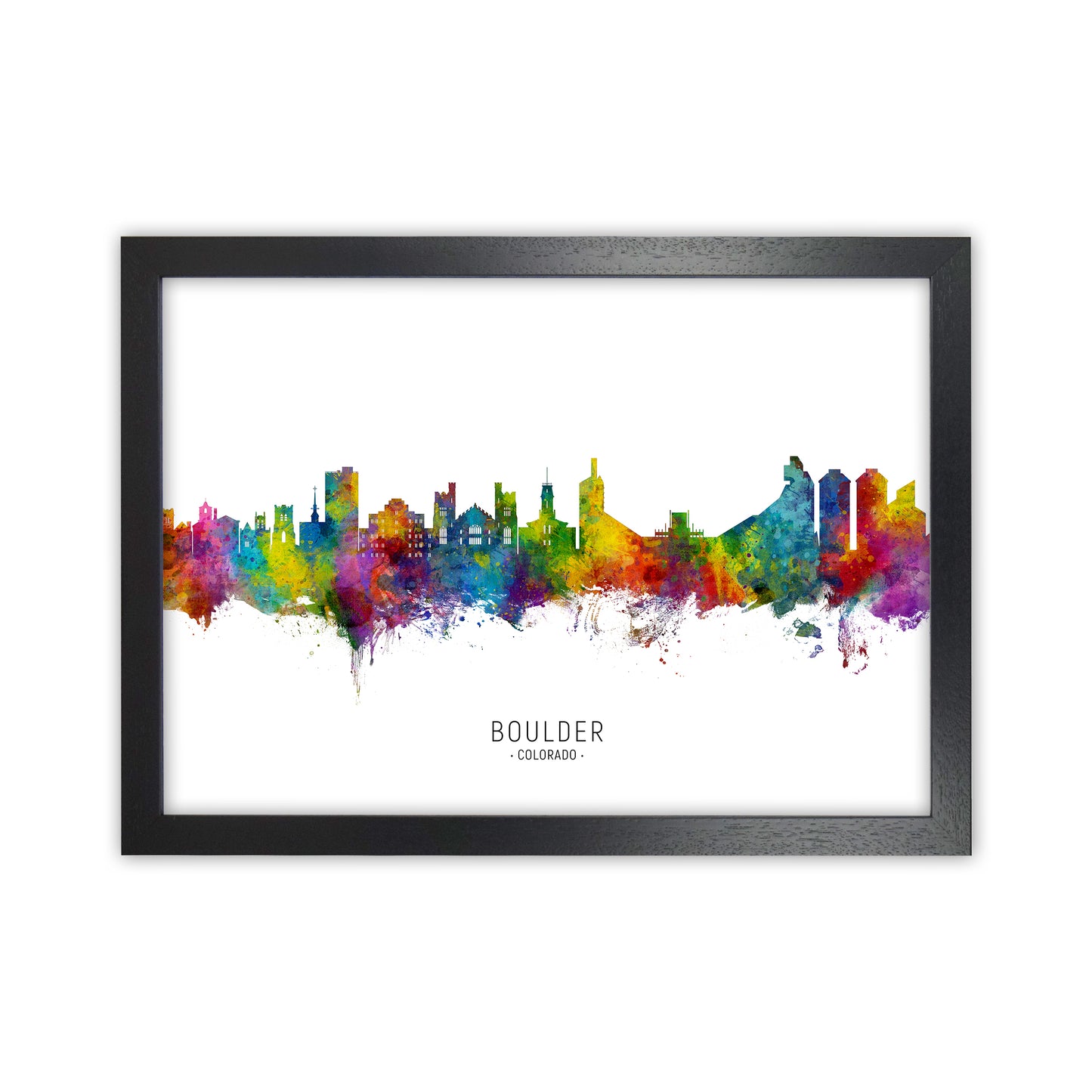 Boulder Colorado Skyline Art Print by Michael Tompsett Black Grain