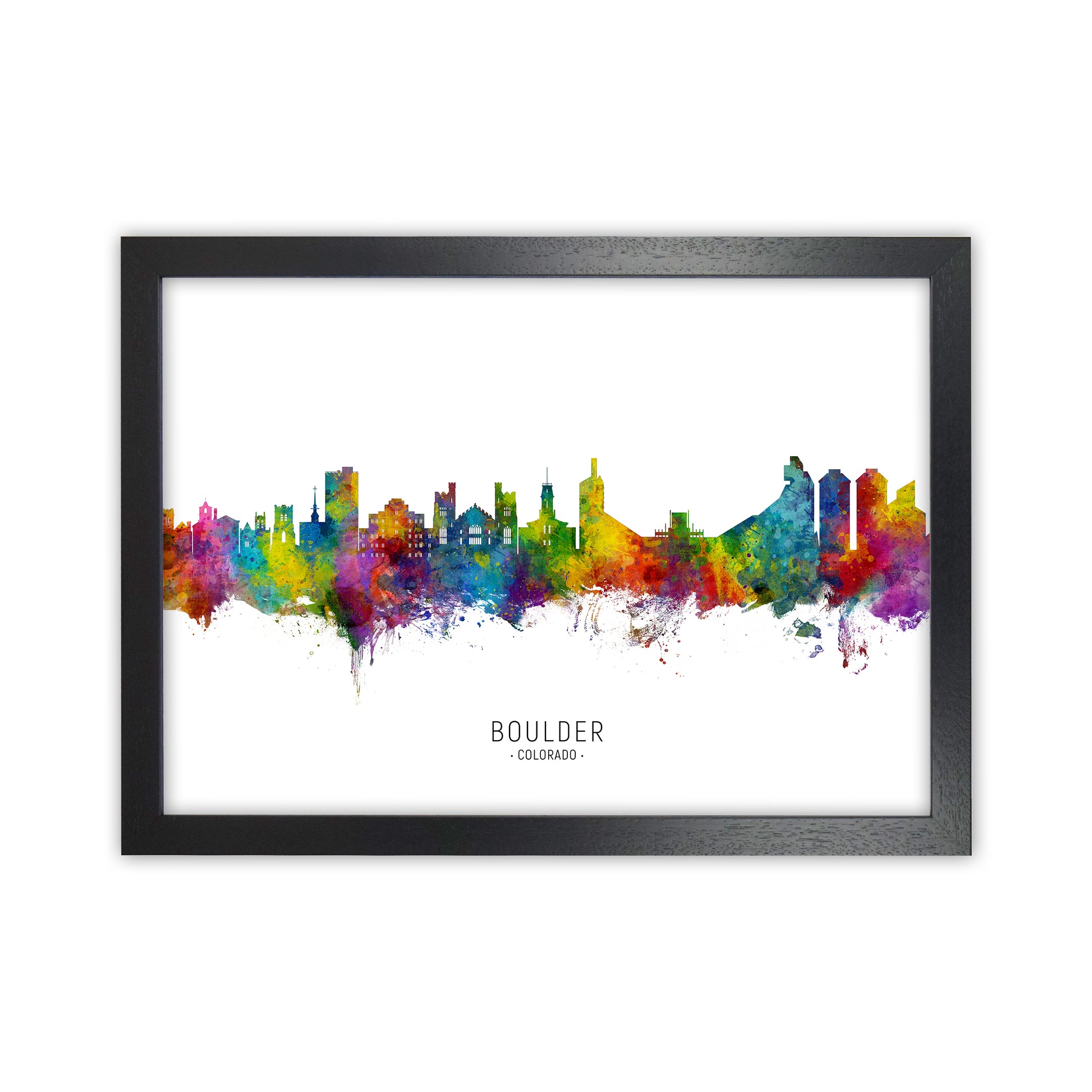Boulder Colorado Skyline Art Print by Michael Tompsett Black Grain