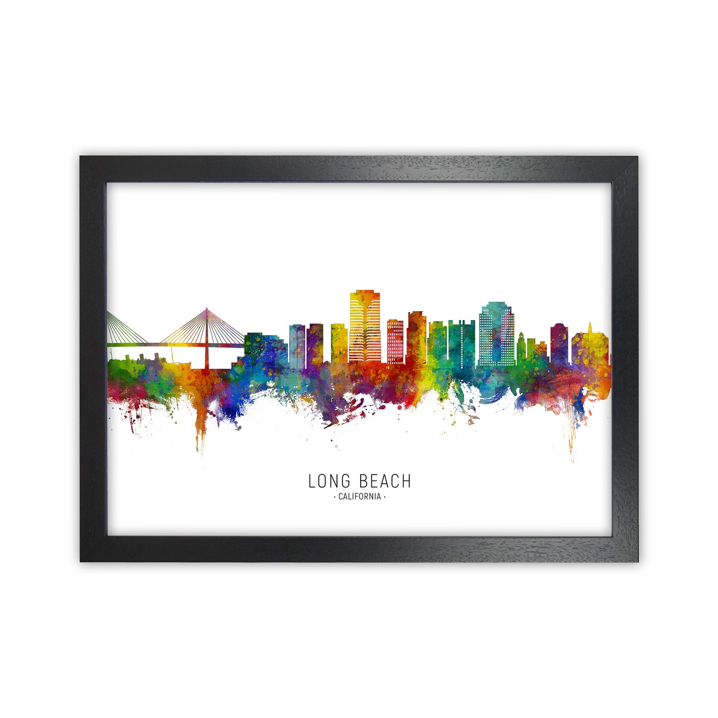 Long Beach California Skyline Art Print by Michael Tompsett Black Grain