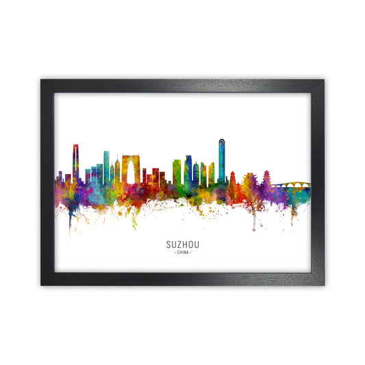 Suzhou China Skyline Art Print by Michael Tompsett Black Grain