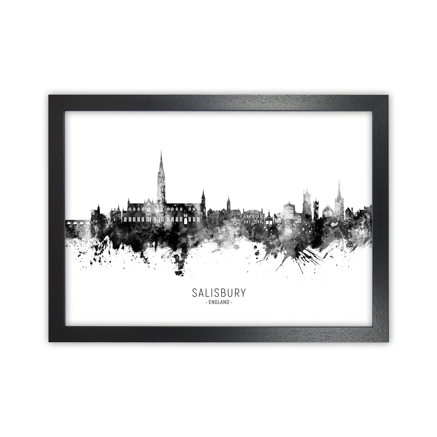 Salisbury England Skyline Black White City Name  by Michael Tompsett Black Grain