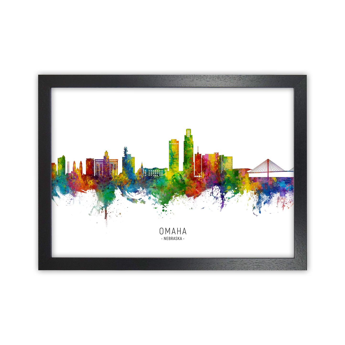 Omaha Nebraska Skyline Art Print by Michael Tompsett Black Grain