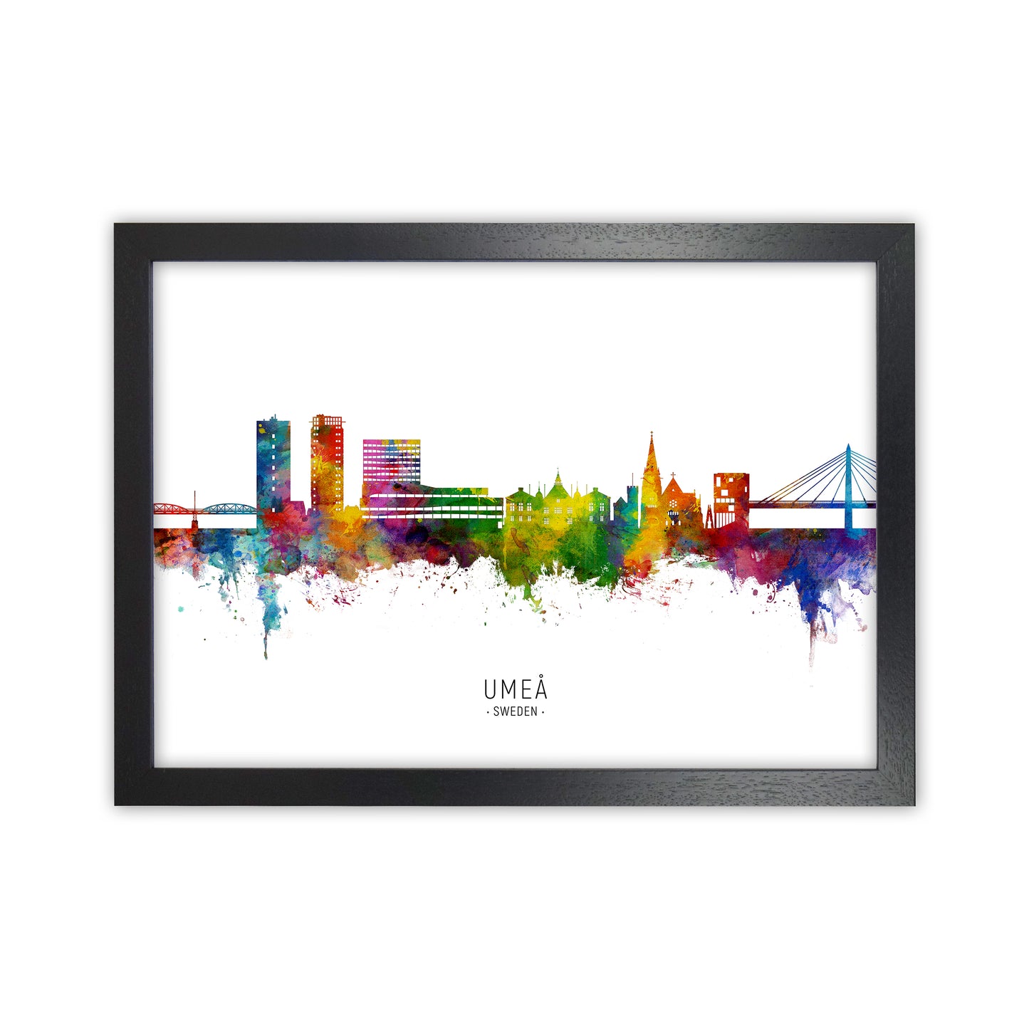 Umea Sweden Skyline Art Print by Michael Tompsett Black Grain