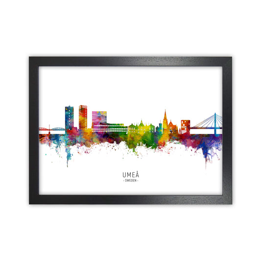 Umea Sweden Skyline Art Print by Michael Tompsett Black Grain