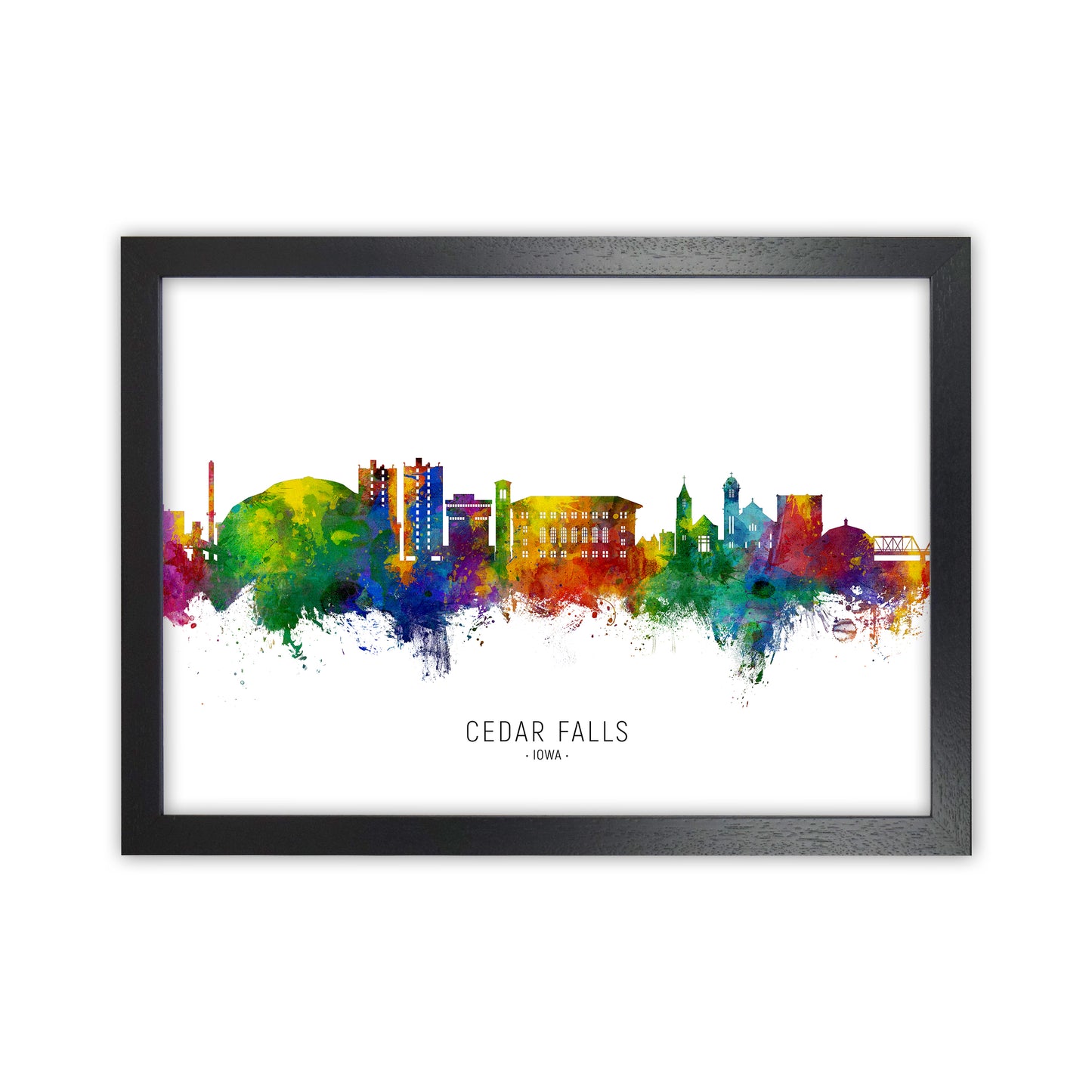 Cedar Falls Iowa Skyline Art Print by Michael Tompsett Black Grain