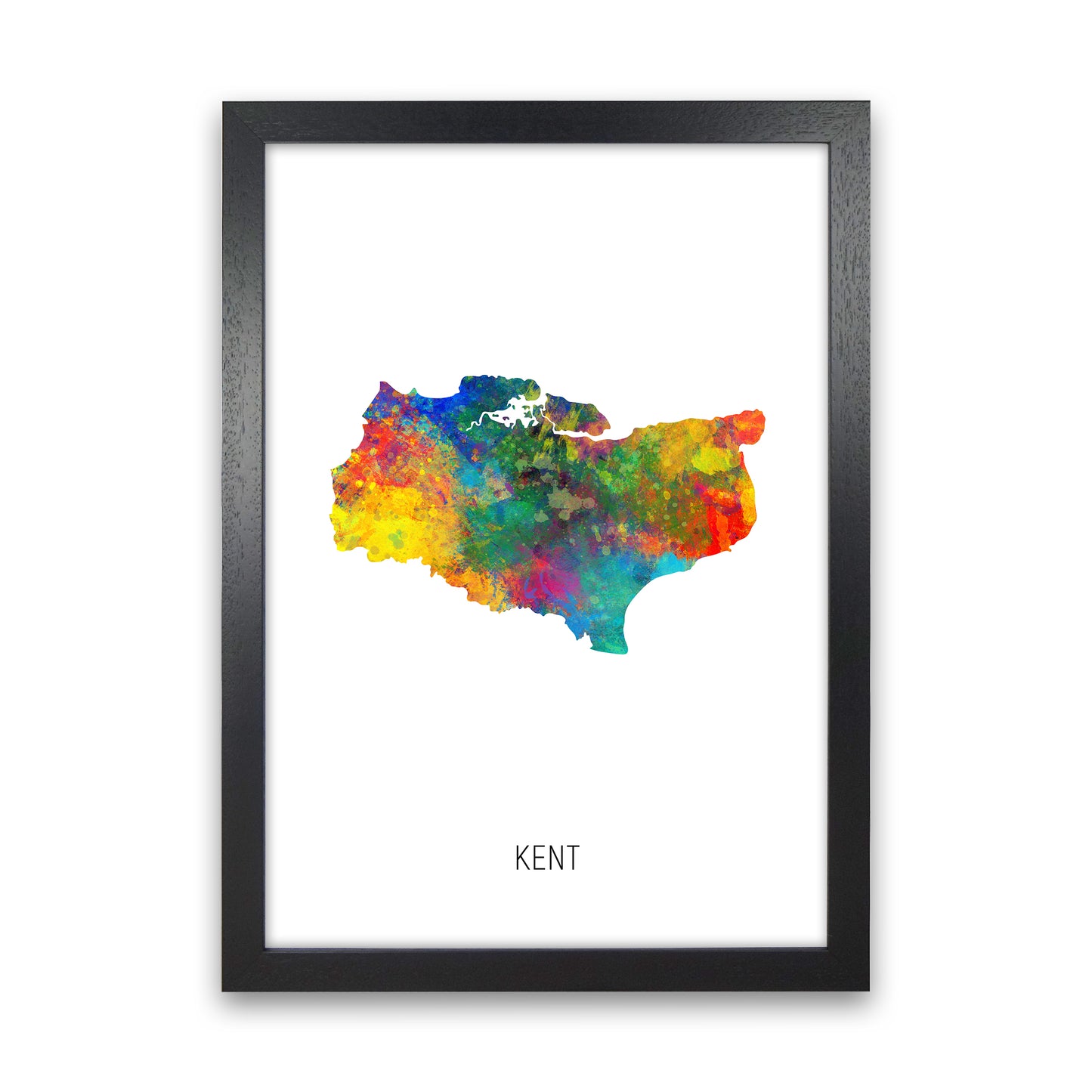 Kent Watercolour Map Art Print by Michael Tompsett Black Grain