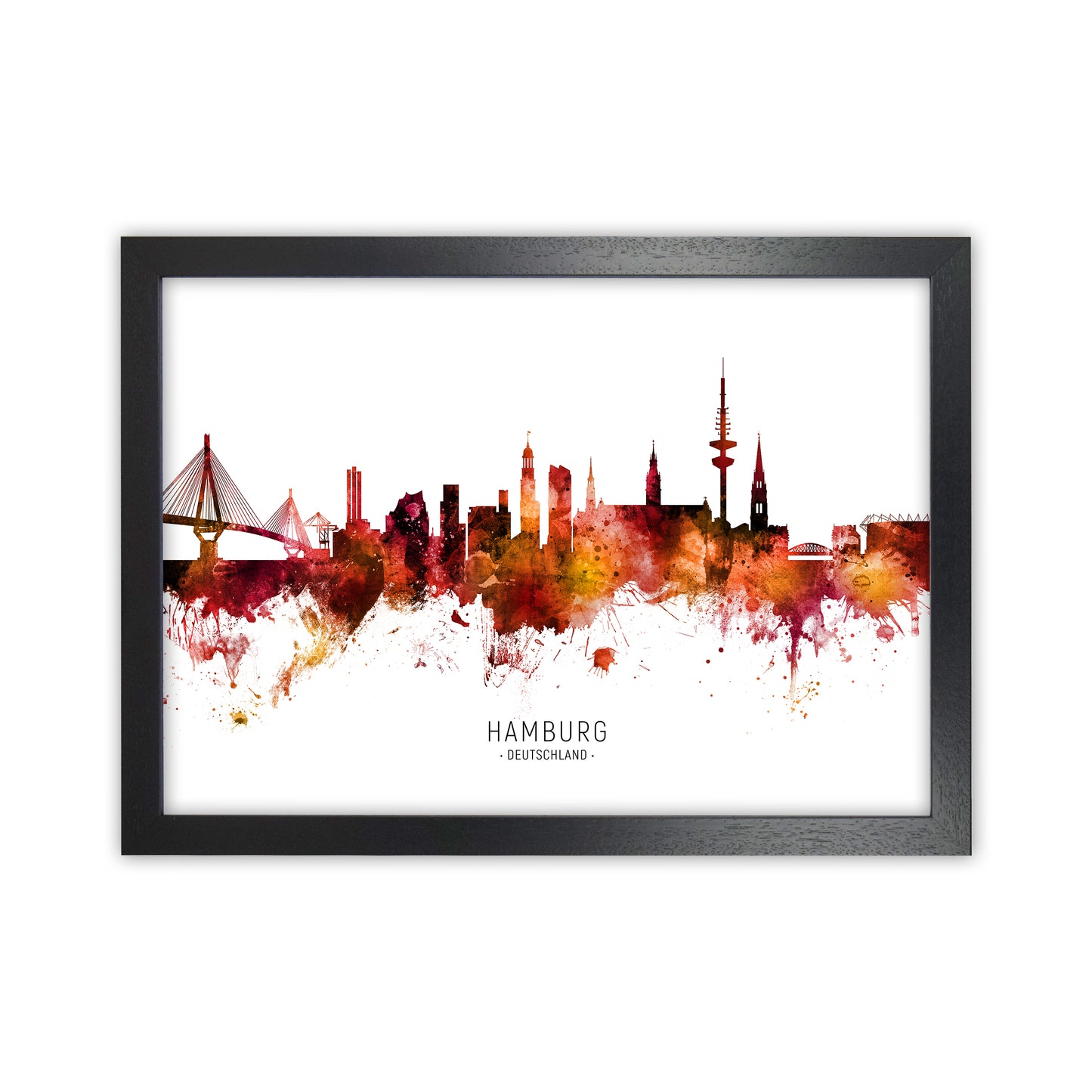 Hamburg Deutschland Skyline Red City Name by Michael Tompsett Black Grain