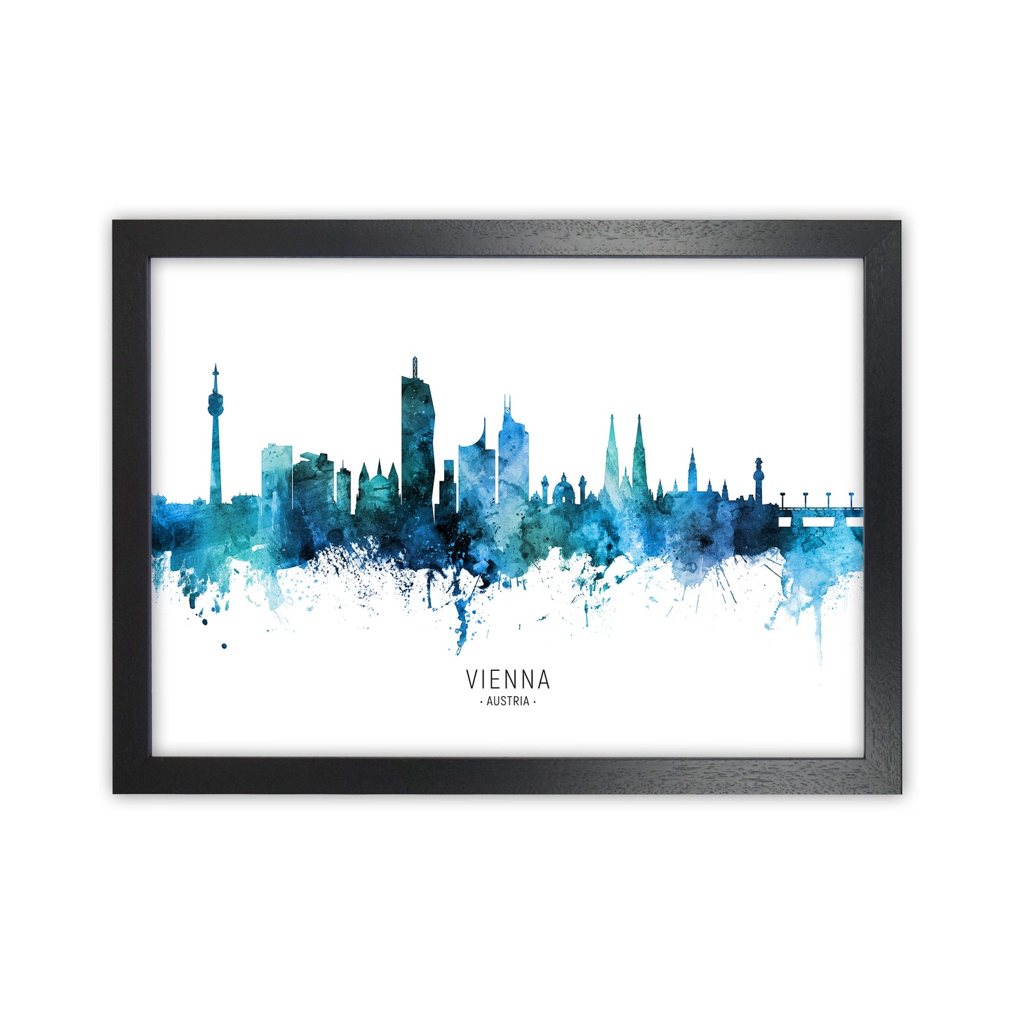Vienna Austria Skyline Blue City Name by Michael Tompsett Black Grain
