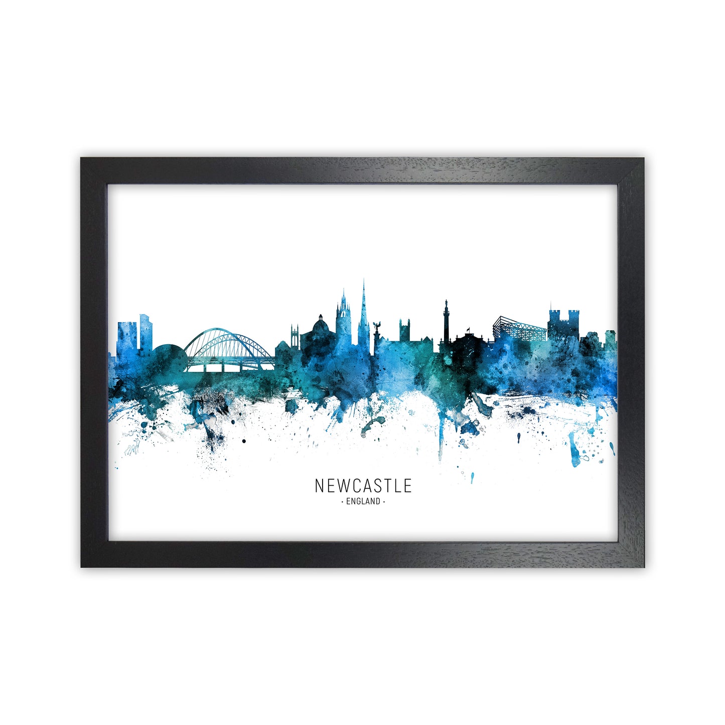 Newcastle England Skyline Blue City Name by Michael Tompsett Black Grain