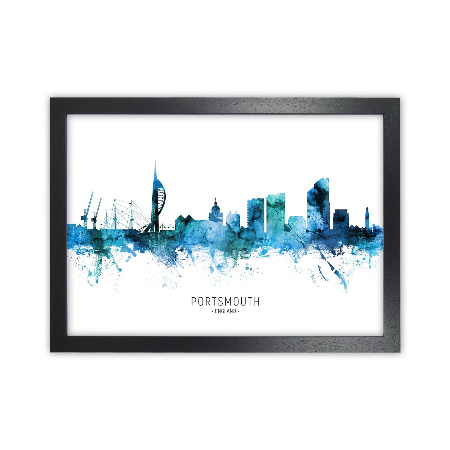 Portsmouth England Skyline Blue City Name by Michael Tompsett Black Grain