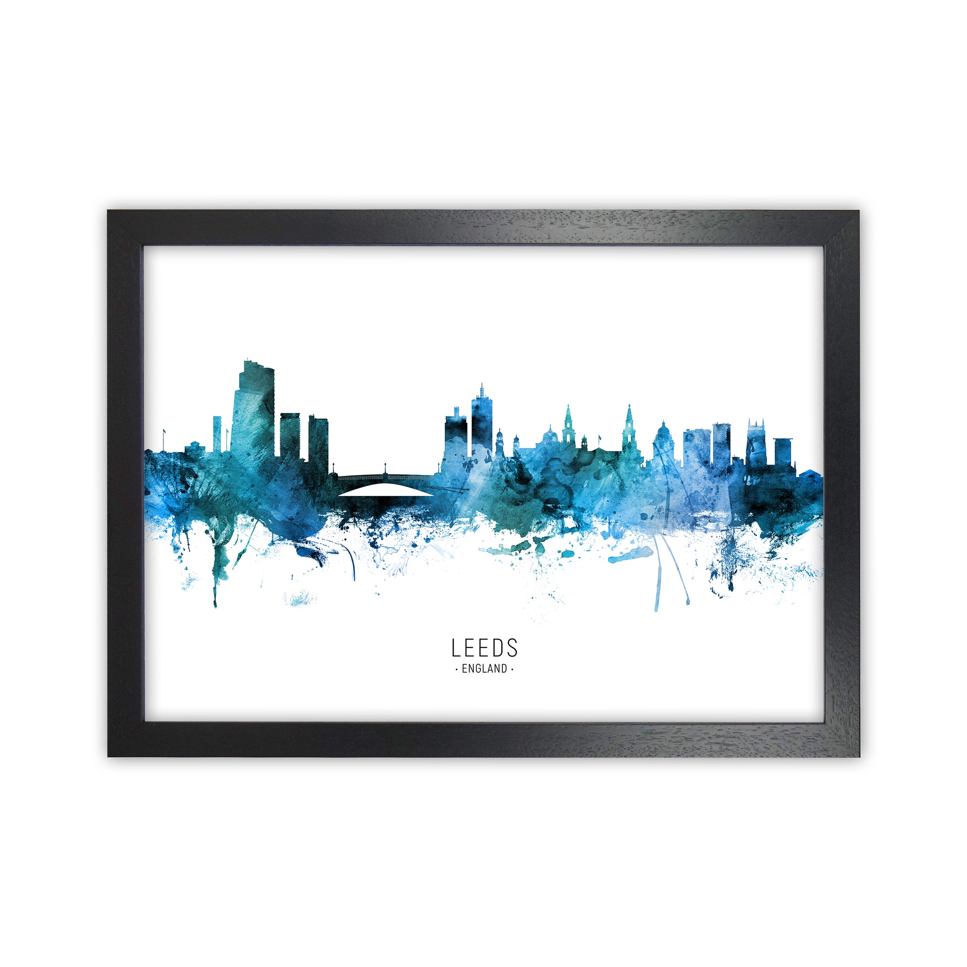 Leeds England Skyline Blue City Name  by Michael Tompsett Black Grain