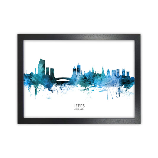 Leeds England Skyline Blue City Name  by Michael Tompsett Black Grain