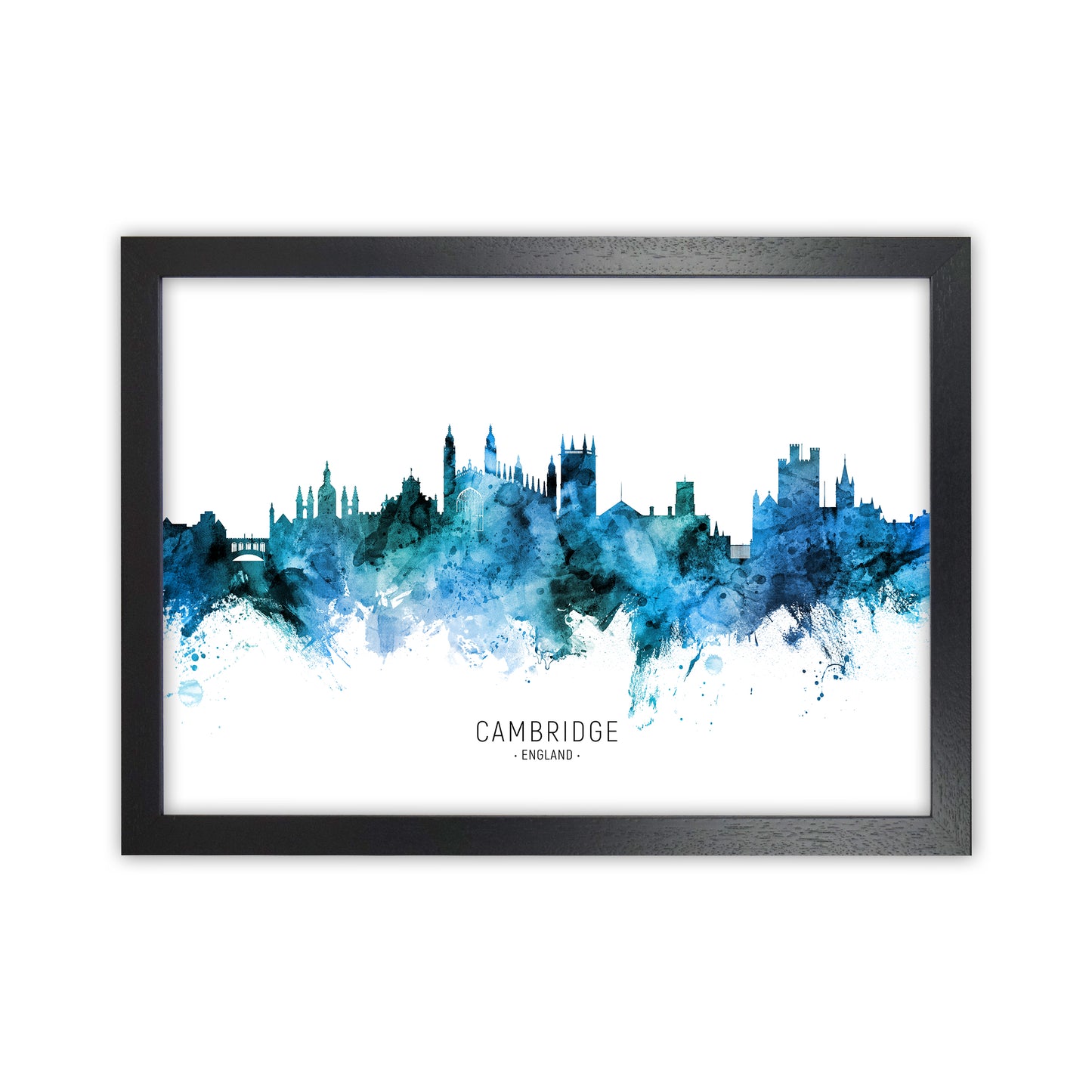 Cambridge England Skyline Blue City Name by Michael Tompsett Black Grain